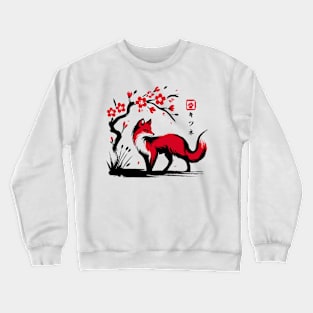 Minimalist Fox Ink Japanese Streetwear Novelty Retro Red Fox Crewneck Sweatshirt